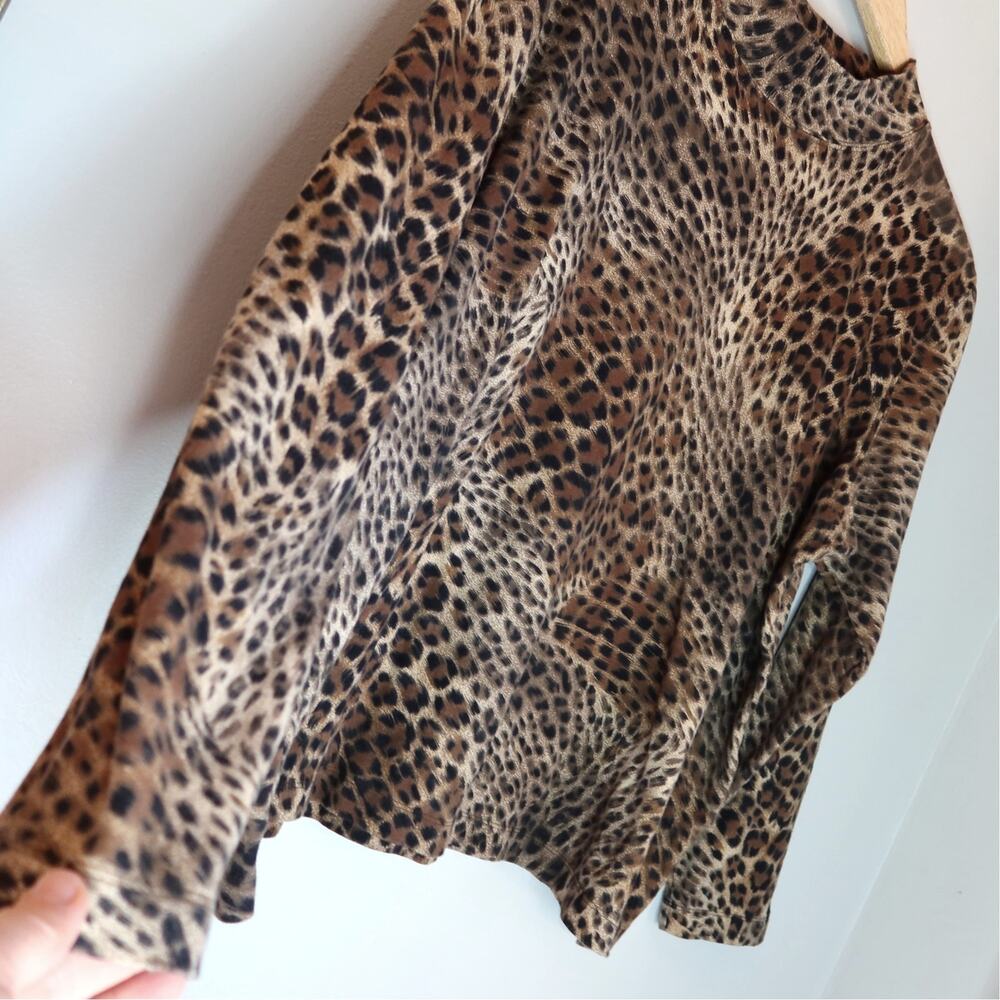 Jones New York Sport Leopard Print Mock Neck Long Sleeve Top Animal Print XL / L